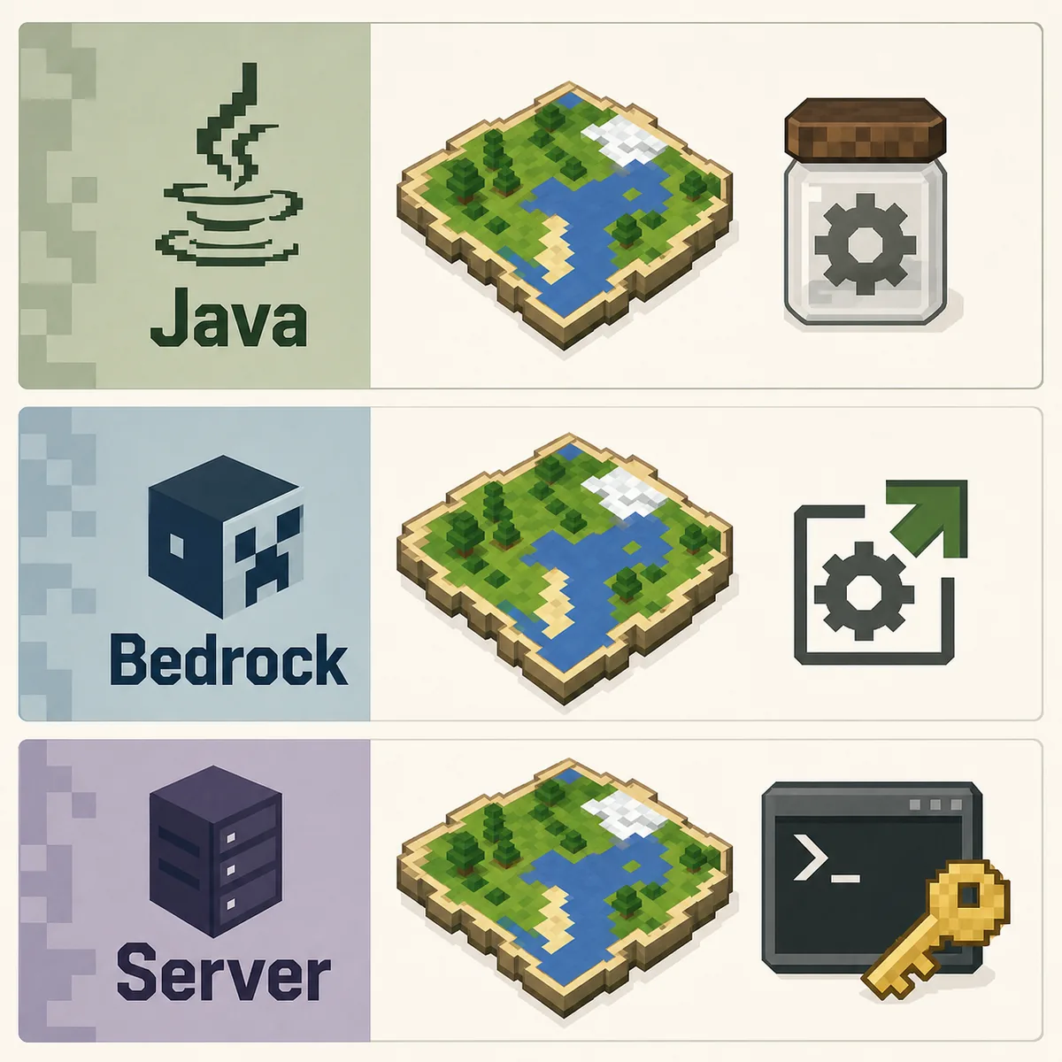Editorial comparison of Java, Bedrock, and Server seed-finding paths