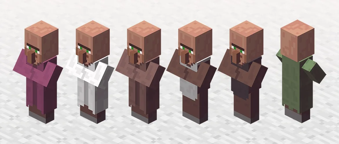 Official Minecraft article image showing villagers gathered in and around a village