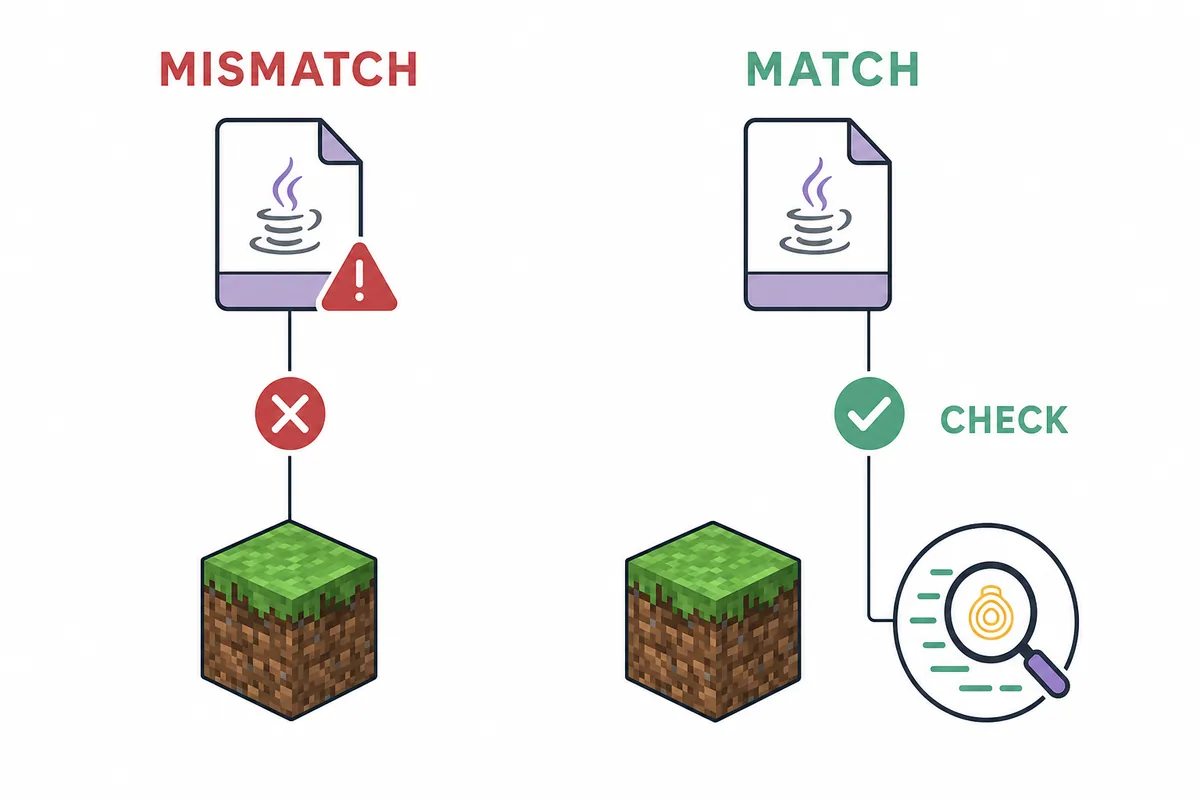 Editorial comparison diagram showing a mismatched SeedCrackerX setup versus a checked compatible setup