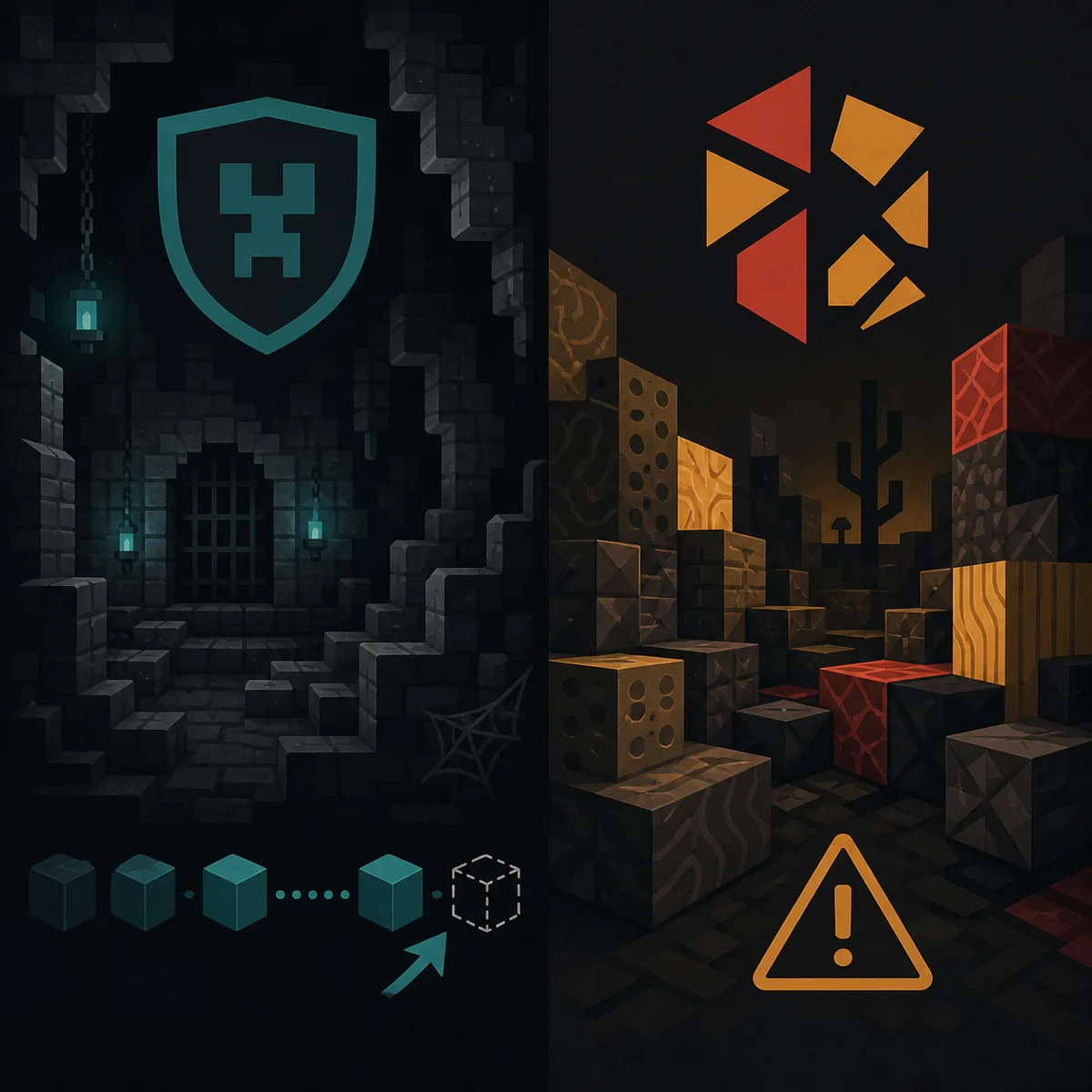 Conceptual comparison of a protected dungeon observation and a mismatched custom-generation troubleshooting path