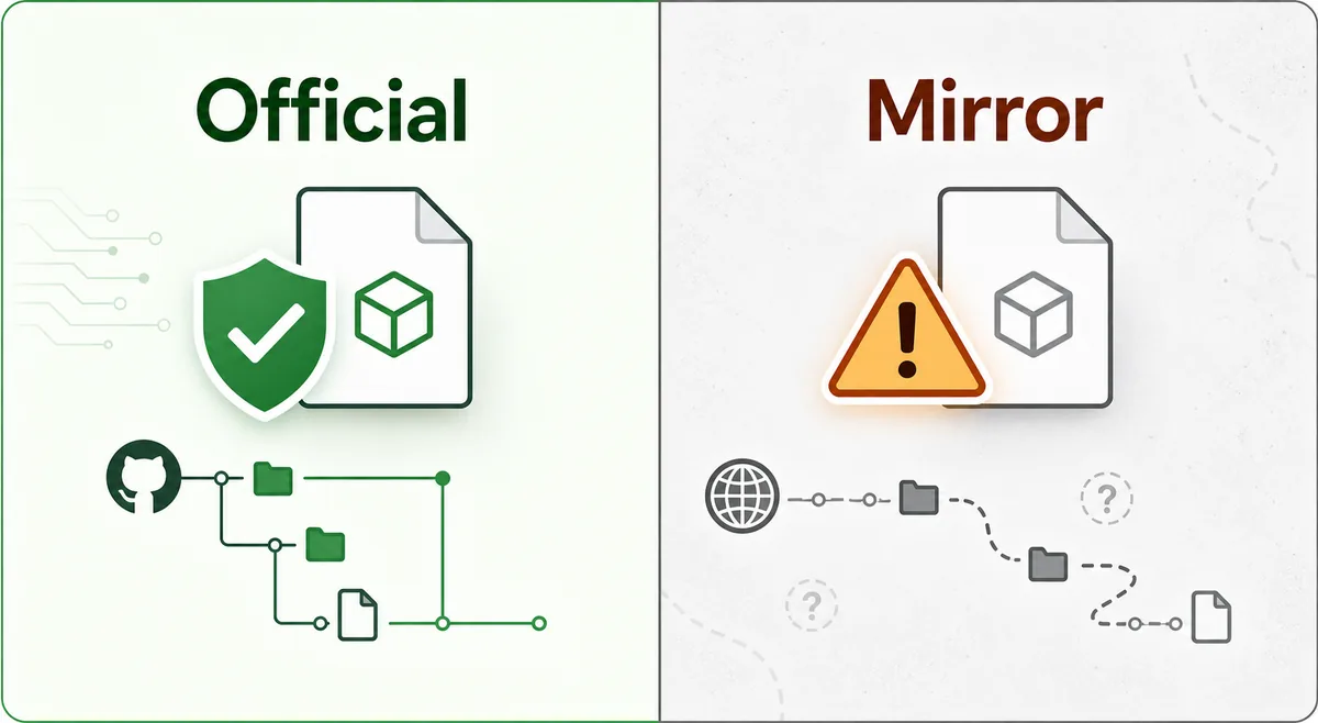 Comparison of official SeedCrackerX GitHub evidence and uncertain mirror download signals