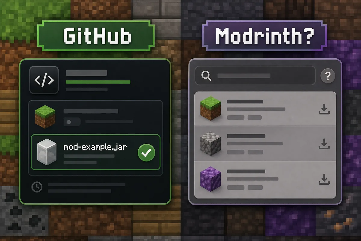 Editorial comparison showing verified GitHub release evidence and an uncertain Modrinth search for SeedCrackerX